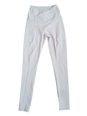 Bo+Tee Light Gray High-Waisted Scrunch Leggings - V-Front Cross Waist, Size XS